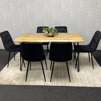 Wooden Dining Table and 6 Black Velvet Chairs - Stylish Dining Room Furniture
