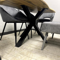 MDF Dining Set with Grey Velvet Chairs & Tufted Velvet Bench