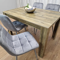 Dining Table and 4 Chairs Rustic Effect Wood Table 4 Grey Velvet Chairs Dining Room