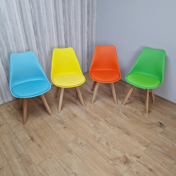 Dining Table and 4 Chairs Stone Grey Effect Wood Table 4 Colourful Plastic Leather Chairs Dining Room