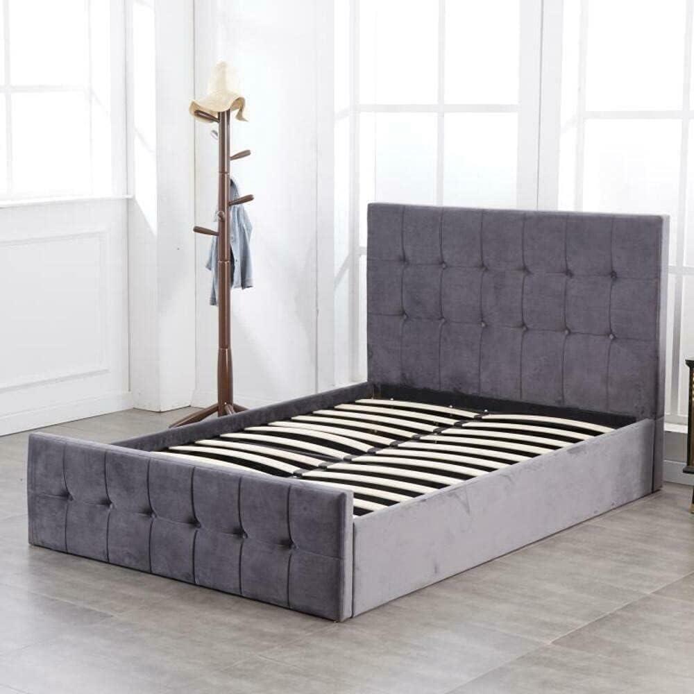 Ottoman Bed Gas Lift Storage Grey 4ft6 Double Cushioned Velvet Bedroom