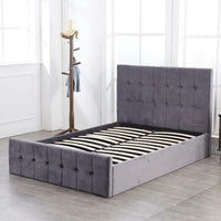 Ottoman Bed Gas Lift Storage Grey 4ft6 Double Cushioned Velvet Bedroom