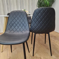 Dining Table Set of 4 Wooden White Table with 4 Black Gem Patterend Chairs