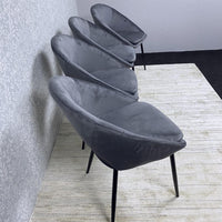 Wooden Dining Table and 4 Grey Velvet Chairs Set With Metal Legs – Stylish Dining Room Furniture