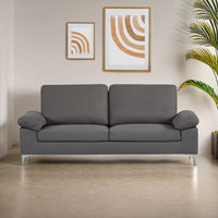 Modern Two Seater Sofa Grey Fabric with Chrome Feet - Comfortable Couch with Cushion for Living Room, Bedroom or Office