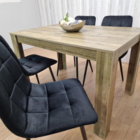 Dining Table and 4 Chairs Rustic Effect Wood Table 4 Black Velvet Chairs Dining Room