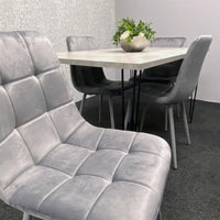 Grey Dining Table with Hairpin Legs & 4 Grey Velvet Chairs Set for Kitchen & Dining Room
