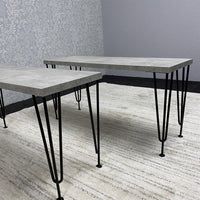 Grey Dining Table with Hairpin Legs & 2 Matching Benches Set for Kitchen & Dining Room