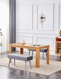 Dining Table and 2 Benches Oak Effect Wood Table 2 Grey Velvet Benches Dining Room