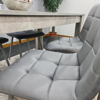 Dining Table with 4 Grey Velvet Chairs Stone Grey Effect Wood Table Set for Dining Room