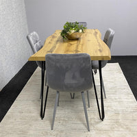 Wooden Dining Table and 4 Grey Velvet Chairs - Stylish Dining Room Furniture