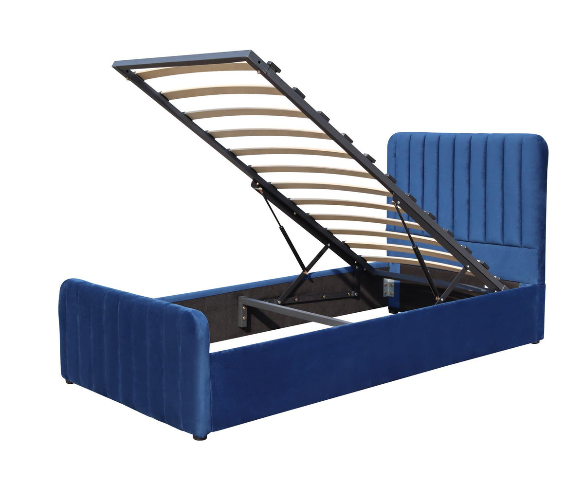 Ottoman Gas Lift Storage Bed 4ft6 Double Blue Velvet Bedroom Furniture