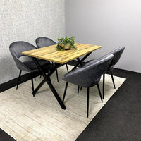 Brown Wooden Dining Table with 4 Grey Chairs - Dining Kitchen Room Furniture