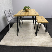 Brown Wooden Dining Table with 4 Grey Chairs and Bench - Dining Kitchen Room Furniture