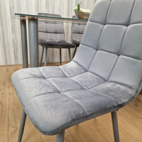 Dining Table Clear Glass and 4 Velvet Grey Chairs Dining Room Furniture