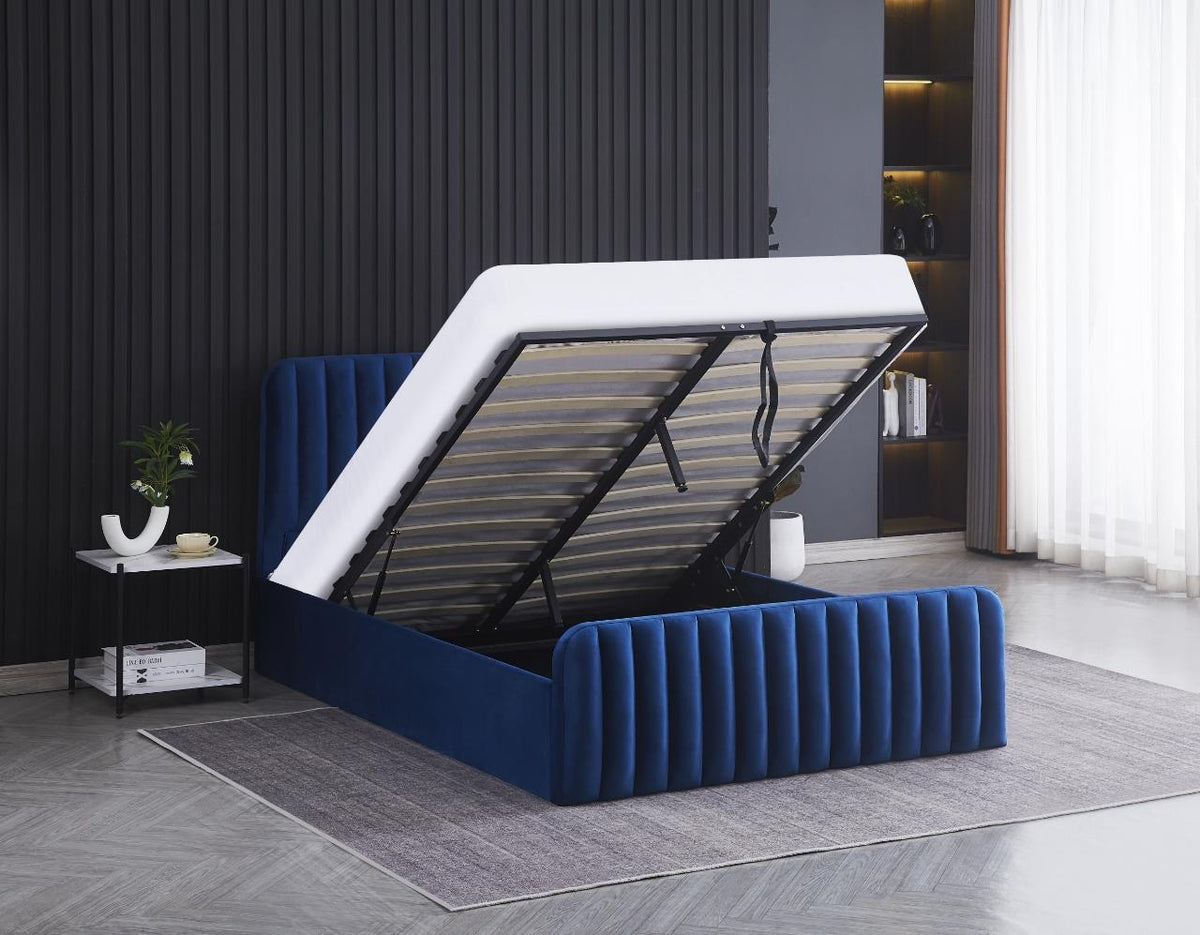 Ottoman Gas Lift Storage Bed 4ft Small Double with 1 Mattress Blue Velvet Bedroom