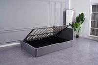 Ottoman Storage Bed 3ft Single Grey Wooden Fabric Bedroom