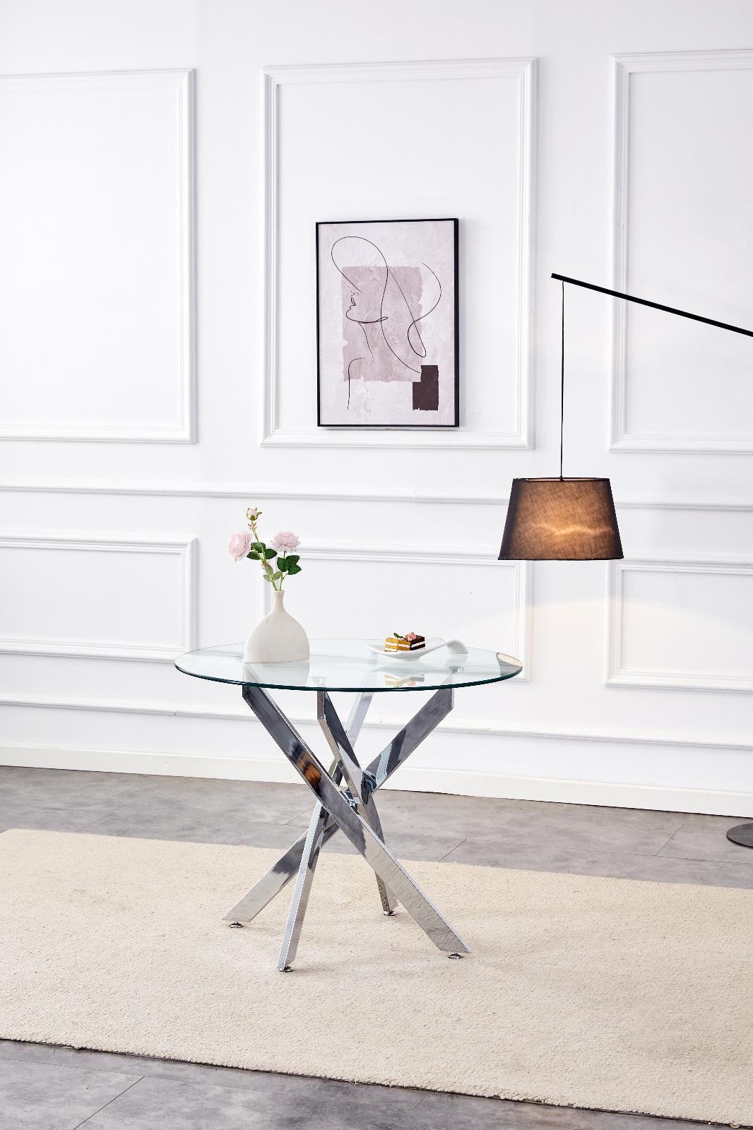 Dining Table and 4 Chairs Round Glass Table 4 Grey Velvet Chairs Dining Set