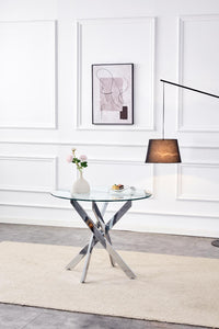 Dining Table and 4 Chairs Round Glass Table 4 Grey Velvet Chairs Dining Set