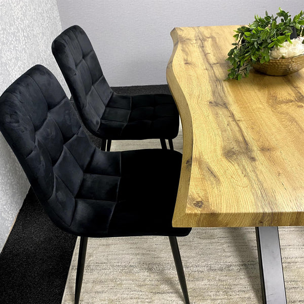 Wood Dining Set with Velvet Chairs & Grey Velvet Bench