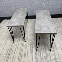 Grey Wooden Dining Table Hairpin Legs with 2 Benches - Dining Kitchen Room Furniture