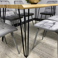 Wooden Dining Table and 6 Grey Velvet Chairs - Stylish Dining Room Furniture