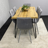 Wooden Dining Table and 6 Grey Velvet Chairs - Stylish Dining Room Furniture