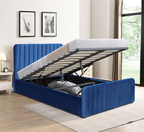 Ottoman Gas Lift Storage Bed 4ft Small Double Blue Velvet Bedroom Furniture
