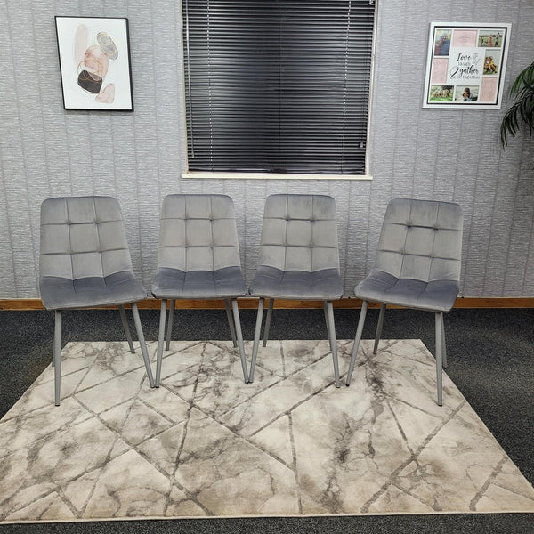 Grey Dining Table with Hairpin Legs & 4 Grey Velvet Chairs Set for Kitchen & Dining Room