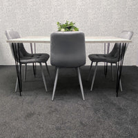Grey Dining Table with Hairpin Legs & 4 Grey Velvet Chairs Set for Kitchen & Dining Room