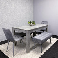 Grey Wooden Dining Table Set with 2 Grey Chairs and Benches - Dining Kitchen Room Furniture