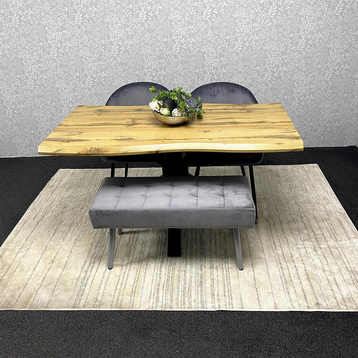 Black Marble Effect Dining Table with 6 Tufted Black Velvet Chairs – Tempered Glass Top with Metal Legs – Elegant Modern Dining Room Furniture Set
