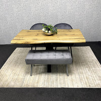 Black Marble Effect Dining Table with 6 Tufted Black Velvet Chairs – Tempered Glass Top with Metal Legs – Elegant Modern Dining Room Furniture Set