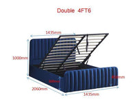 Ottoman Gas Lift Storage Bed 4ft6 Double with 1 Mattress Blue Velvet Bedroom