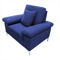 Modern One Seater Sofa Blue Fabric with Chrome Feet - Comfortable Couch with Cushion for Living Room, Bedroom or Office