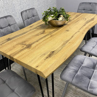 Wooden Dining Table and 6 Grey Velvet Chairs - Stylish Dining Room Furniture