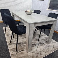 Dining Table with 4 Black Velvet Chairs Stone Grey Effect Wood Table Set for Dining Room