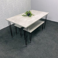 Grey Wooden Dining Table Hairpin Legs with 2 Benches - Dining Kitchen Room Furniture