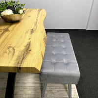 Wooden Dining Set with 2 Grey Velvet Chairs and 2 Wooden Benches