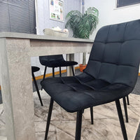 Dining Table with 4 Black Velvet Chairs Stone Grey Effect Wood Table Set for Dining Room
