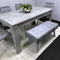 Grey Wooden Dining Table Set with 4 Grey Chairs and 1 Bench - Dining Kitchen Room Furniture