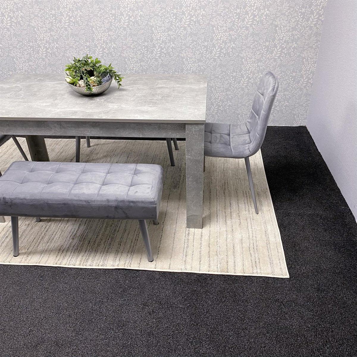 Grey Wooden Dining Table Set with 2 Grey Chairs and 2 Benches - Dining Furniture