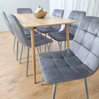 Beige Oak Design Dining Table Set with Velvet Chairs & Metal Legs