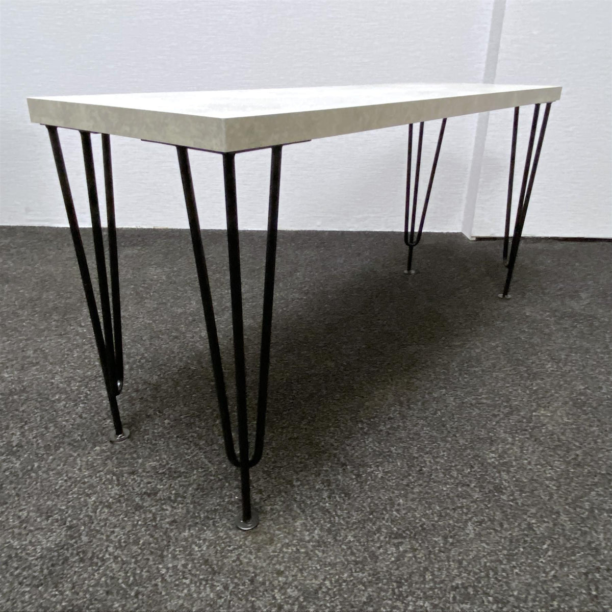 Grey Dining Table with Hairpin Legs, Bench & 4 Grey Velvet Chairs Set for Kitchen & Dining Room