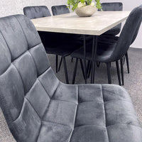 Grey Wooden Dining Table Hairpin Legs with 6 Black Velvet Chairs - Dining Kitchen Room Furniture