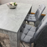 Dining Table with 4 Grey Velvet Chairs Stone Grey Effect Wood Table Set for Dining Room