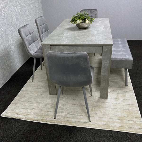 Grey Wooden Dining Table Set with 4 Grey Chairs and 1 Bench - Dining Furniture