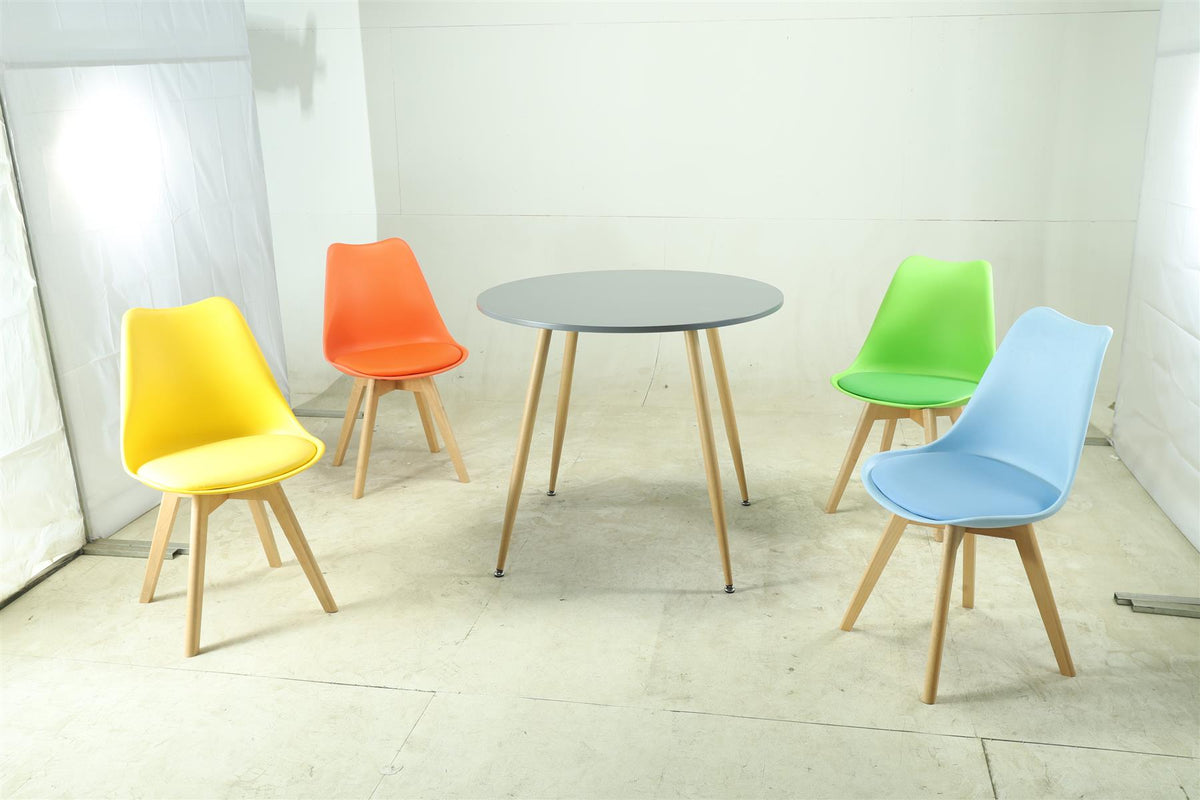 Round Wooden Dining Table with 4 Mixed-Colour Tulip Chairs - Dining Kitchen Room Furniture