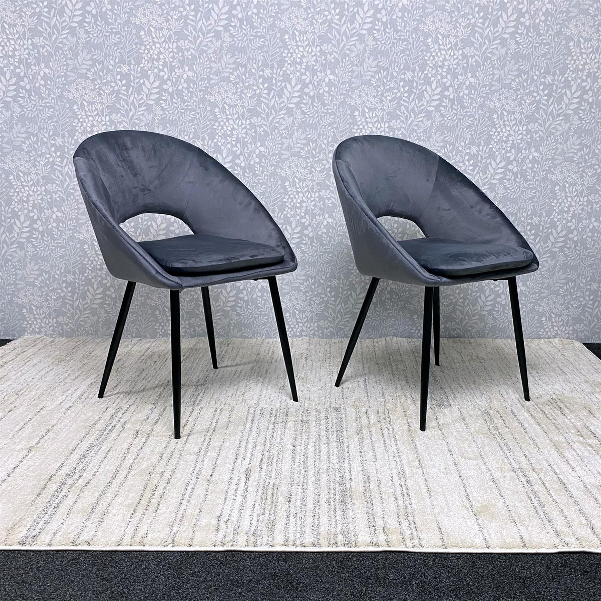 Set of 2 Grey Velvet Dining Chair Modern Metal Legs for Living Room and Office