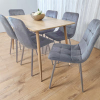 Beige Oak Design Dining Table Set with Velvet Chairs & Metal Legs